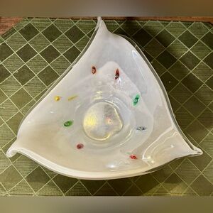 MCM Vintage Hand Crimped & Blown Murano Millefiori 11" X 10" Art Glass Bowl